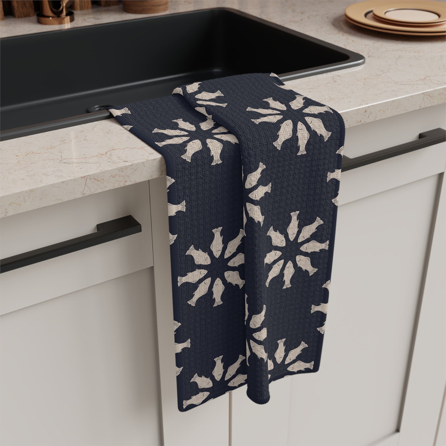 Circle of Tides Navy Microfiber Waffle Kitchen Towel