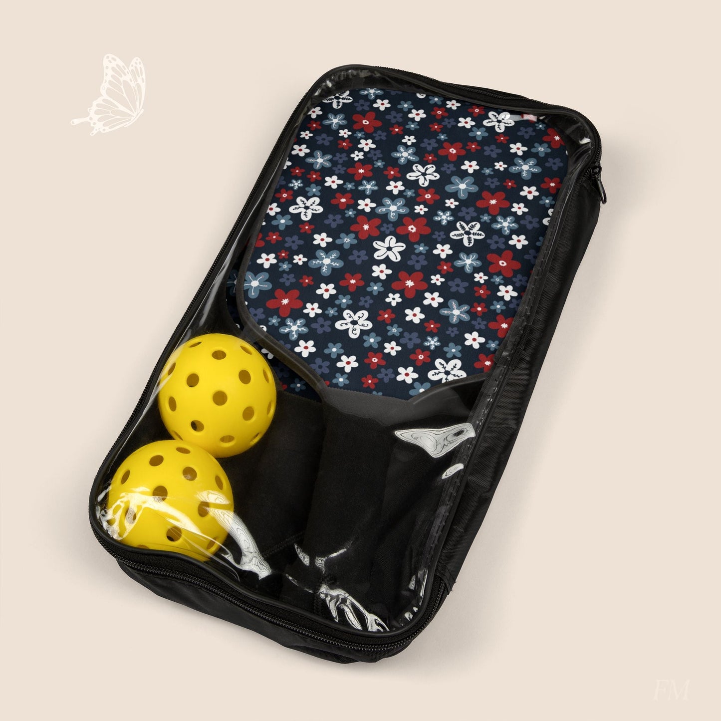 Americana Bloom Night Pickleball Paddles Set with hand drawn artwork - Flourish Moon Studio