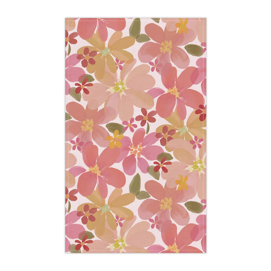Blossom Blush Tea Towel with hand - drawn artwork - Flourish Moon Studio