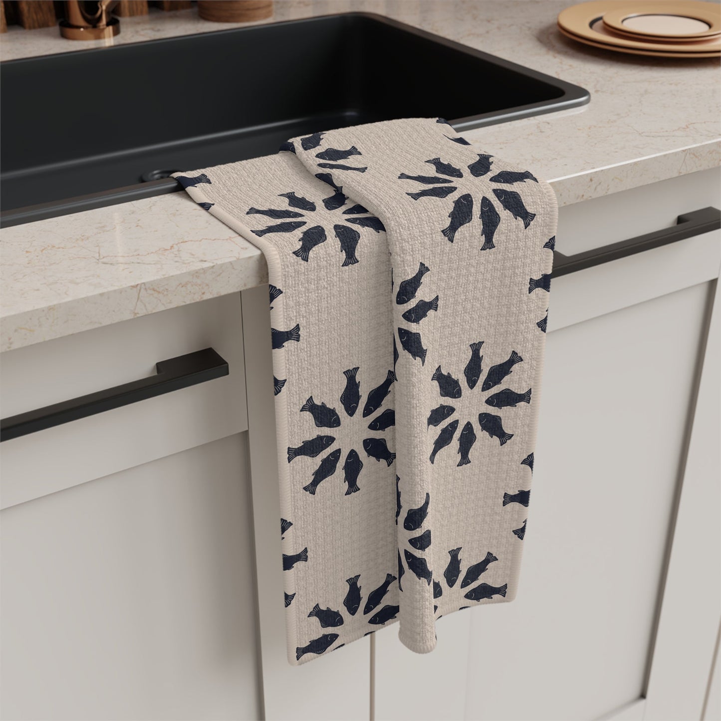 Circle of Tides Microfiber Waffle Kitchen Towel with hand - drawn artwork - Flourish Moon Studio