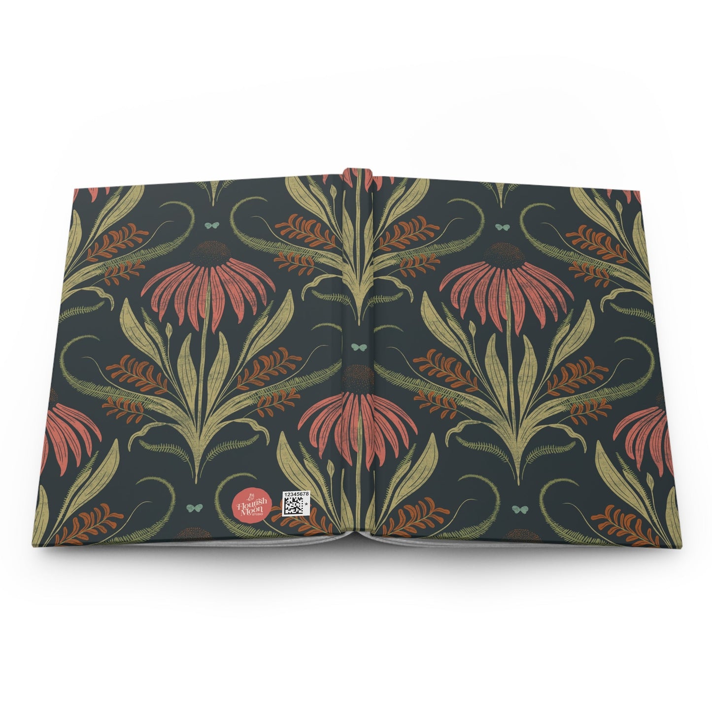 Coral Harvest Bloom Hardcover Journal with hand - drawn artwork - Flourish Moon Studio