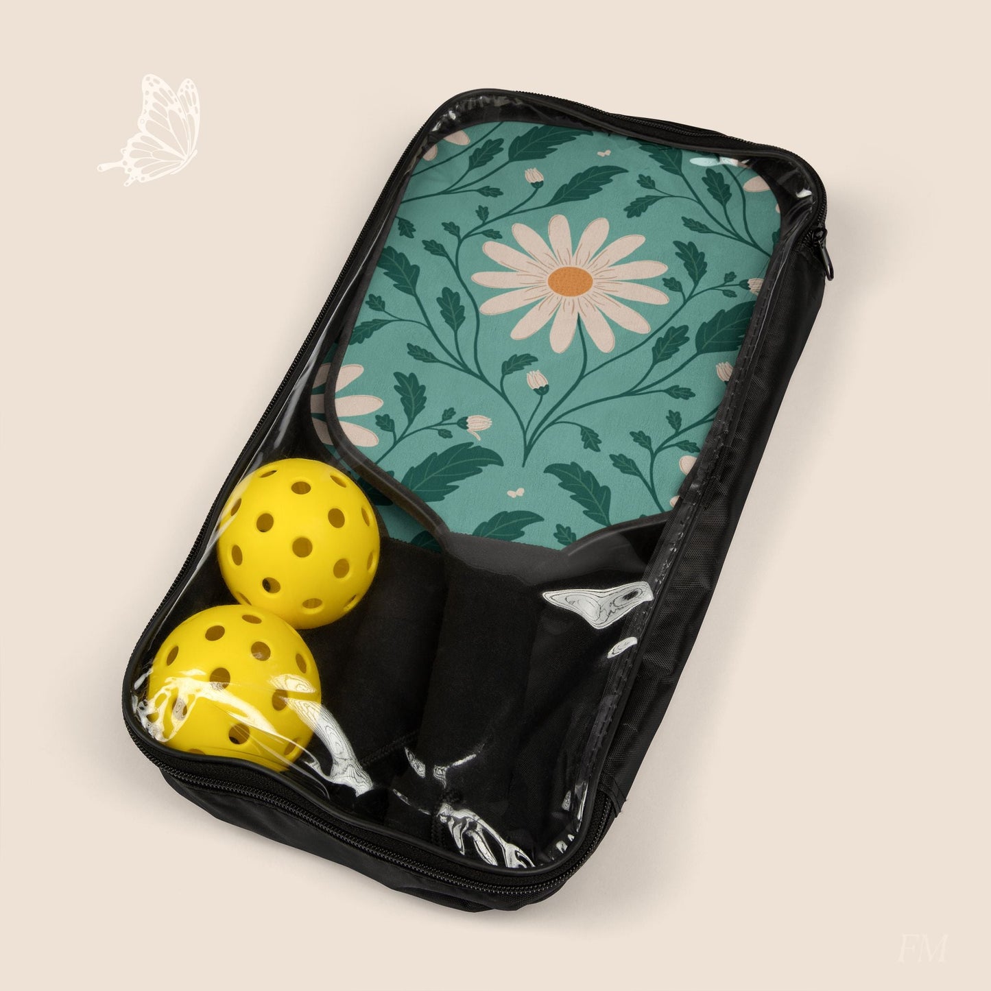 Daisy Daydream Floral Pickleball Paddles Set with hand drawn artwork - Flourish Moon Studio
