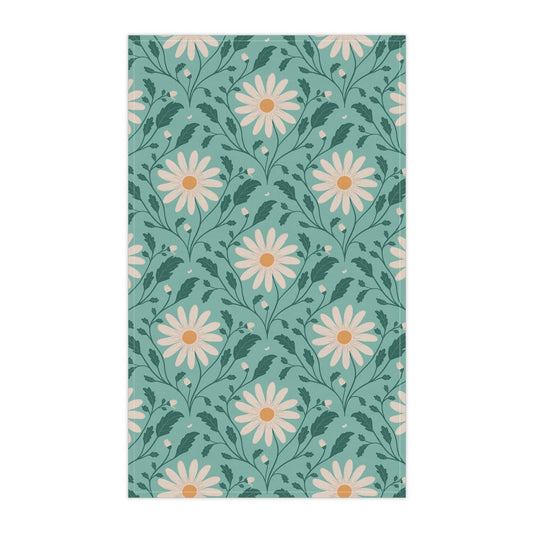 Daisy Daydream Floral Tea Towel with hand - drawn artwork - Flourish Moon Studio