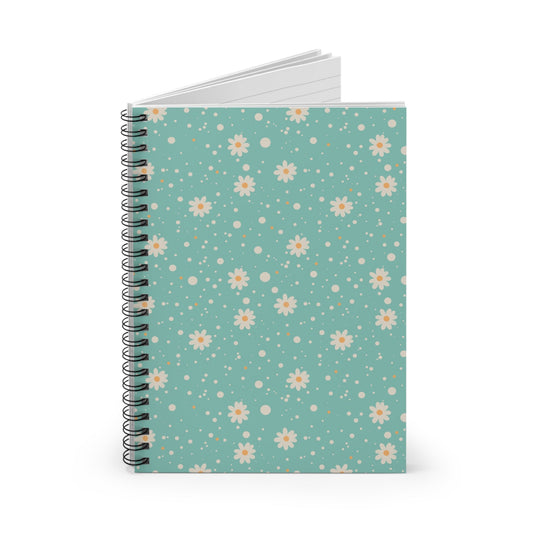 Daisy Dot Floral Spiral Notebook with hand - drawn artwork - Flourish Moon Studio