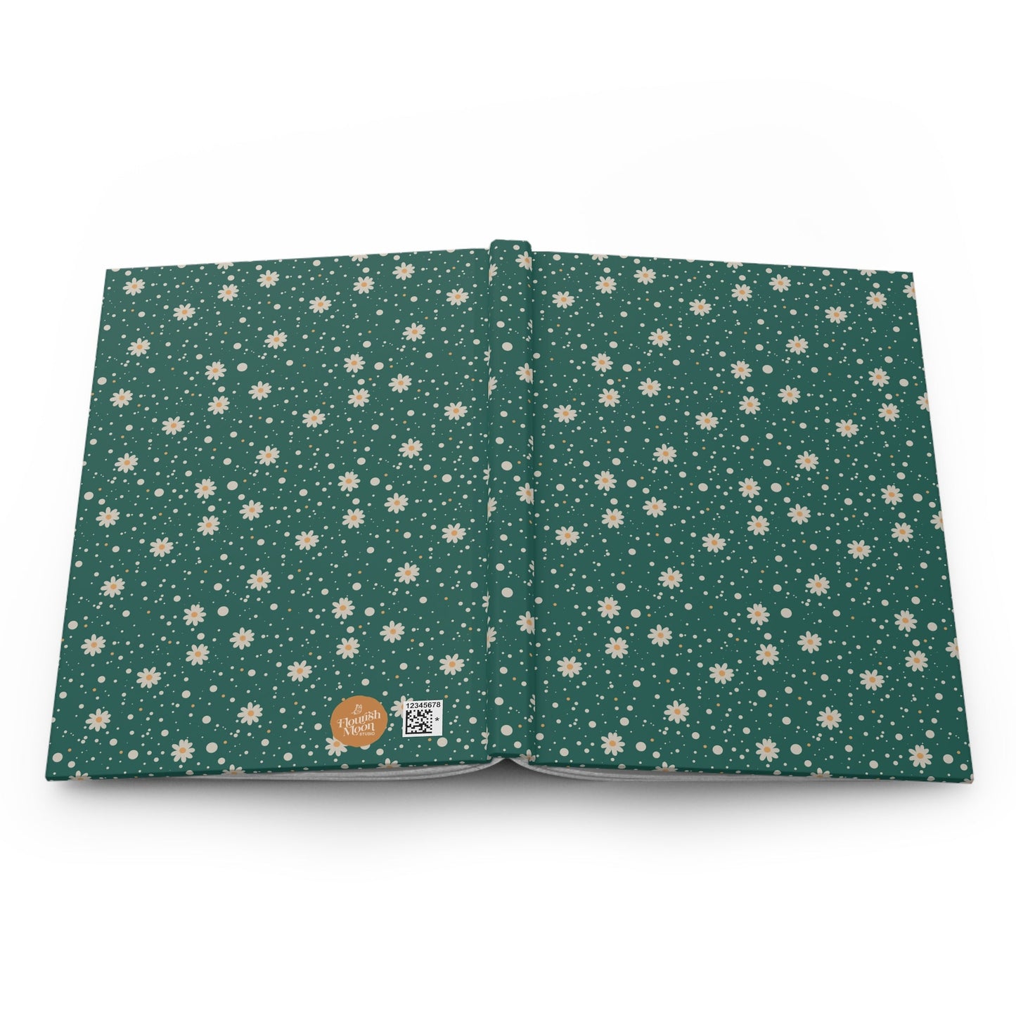 Daisy Dot Teal Green Hardcover Journal with hand - drawn artwork - Flourish Moon Studio
