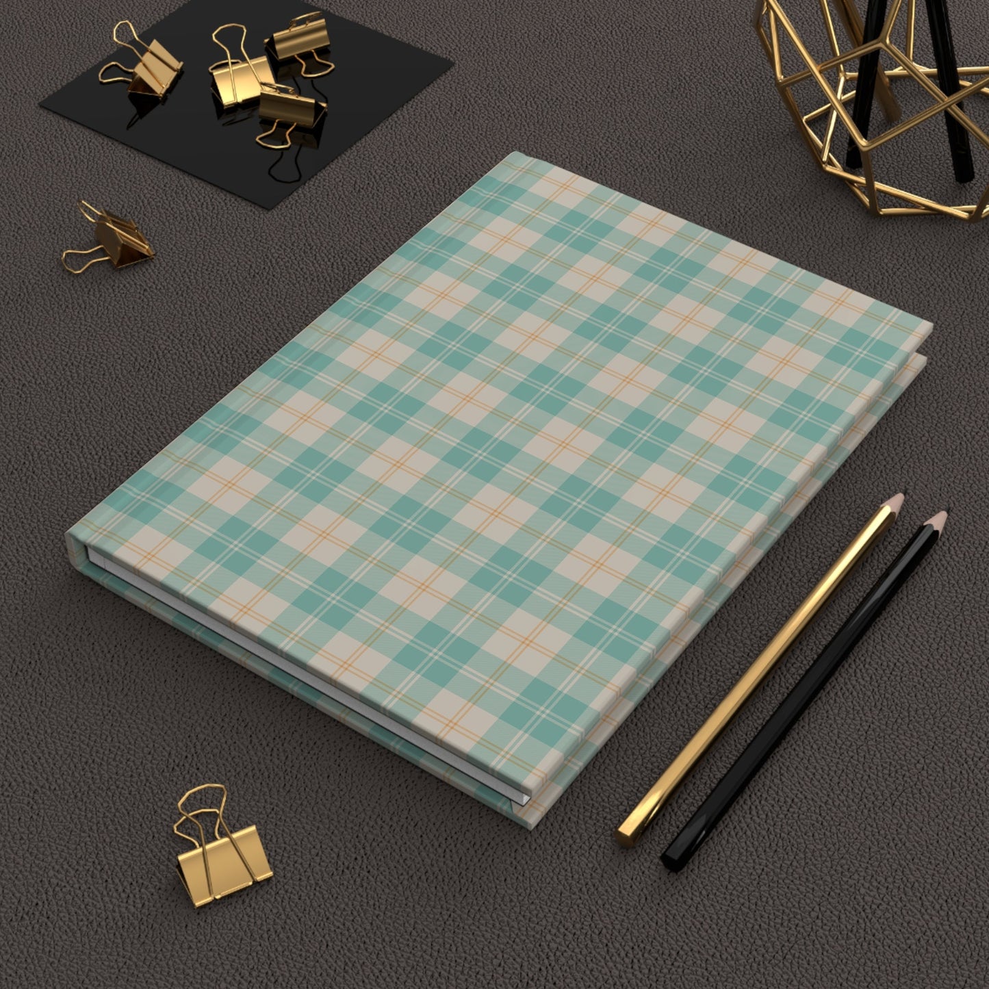 Daisy Tartan Matching Hardcover Journal with hand - drawn artwork - Flourish Moon Studio
