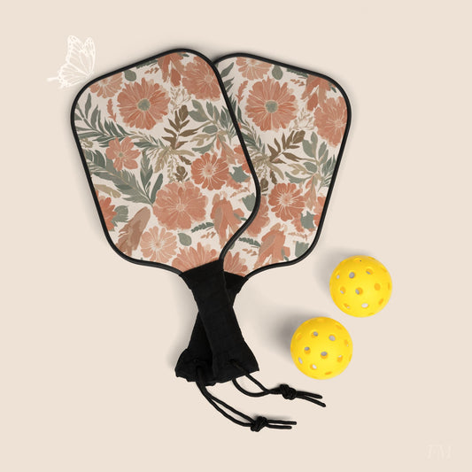 Floral Serenade Pickleball Paddles Set with hand drawn artwork - Flourish Moon Studio