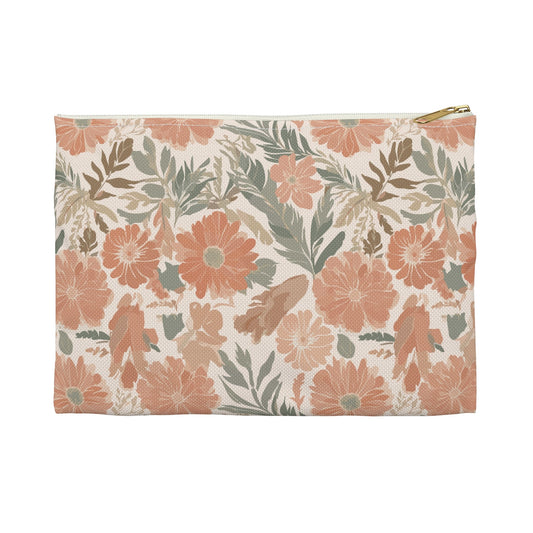 Floral Serenade Zipper Pouch with hand - drawn artwork - Flourish Moon Studio