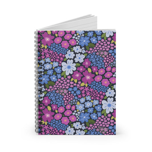 Garden Whimsy Floral in Periwinkle & Berry Spiral Notebook with hand - drawn artwork - Flourish Moon Studio