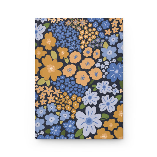 Garden Whimsy Floral Marigold & Cornflower Hardcover Journal with hand - drawn artwork - Flourish Moon Studio