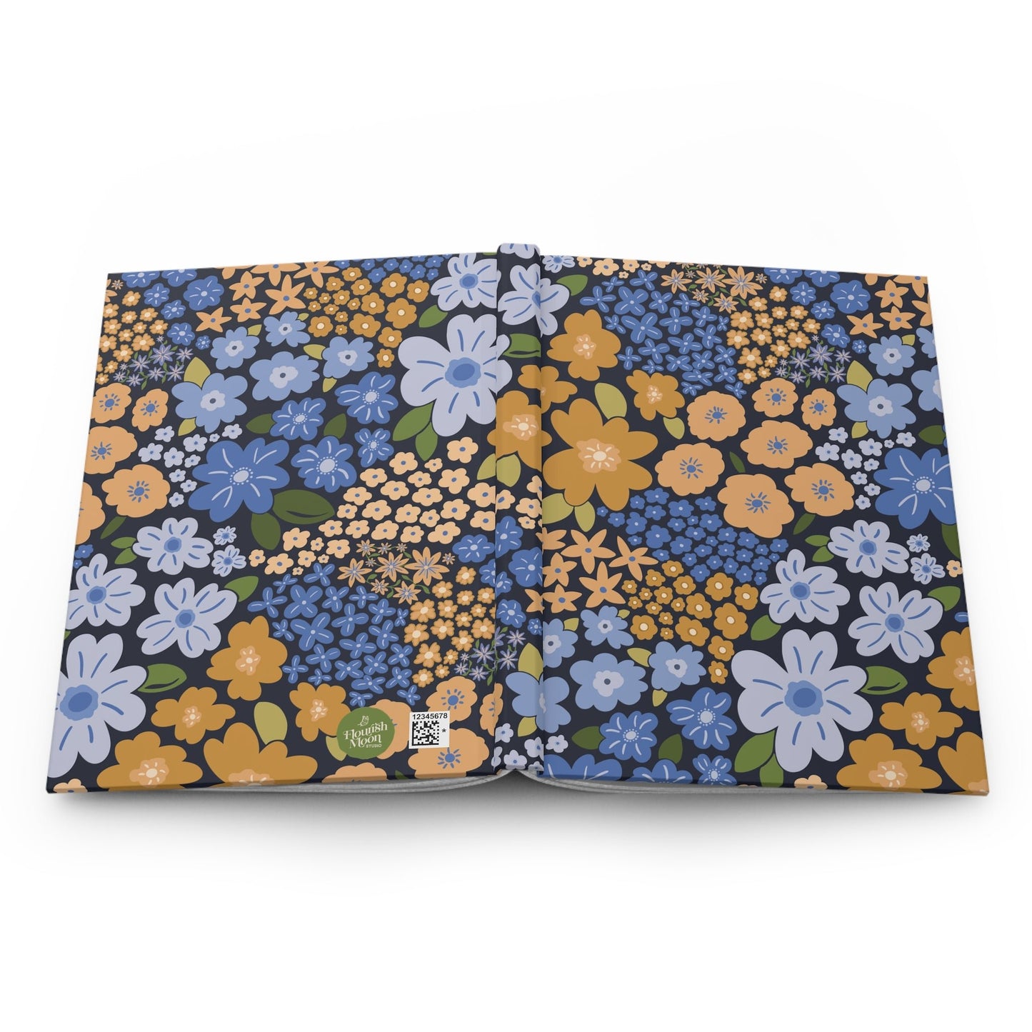 Garden Whimsy Floral Marigold & Cornflower Hardcover Journal with hand - drawn artwork - Flourish Moon Studio
