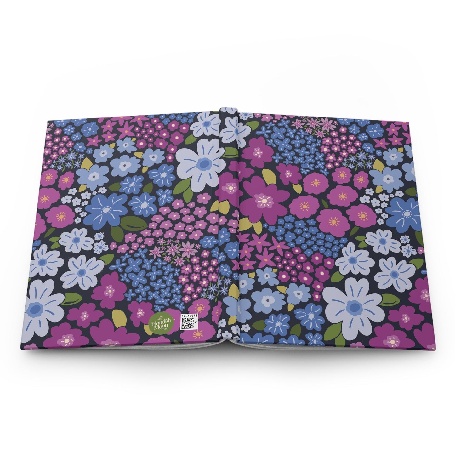 Garden Whimsy Floral Periwinkle & Berry Hardcover Journal with hand - drawn artwork - Flourish Moon Studio