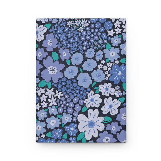 Garden Whimsy Floral Periwinkle Blue Hardcover Journal with hand-drawn artwork - Flourish Moon Studio