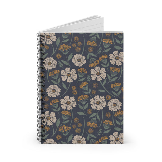Garden Whispers Floral Spiral Notebook with hand - drawn artwork - Flourish Moon Studio