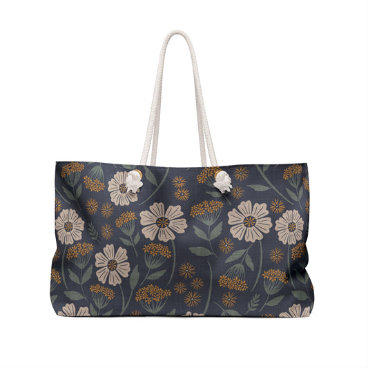 Garden Whispers Floral Weekender Bag with hand - drawn artwork - Flourish Moon Studio