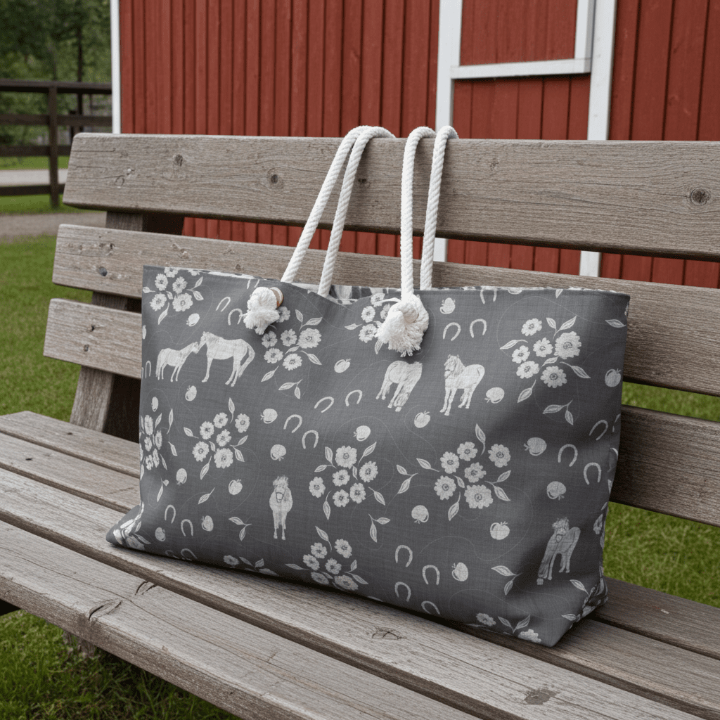 Horse Kisses Path Weekender Tote Bag in Graystone with hand drawn artwork - Flourish Moon Studio