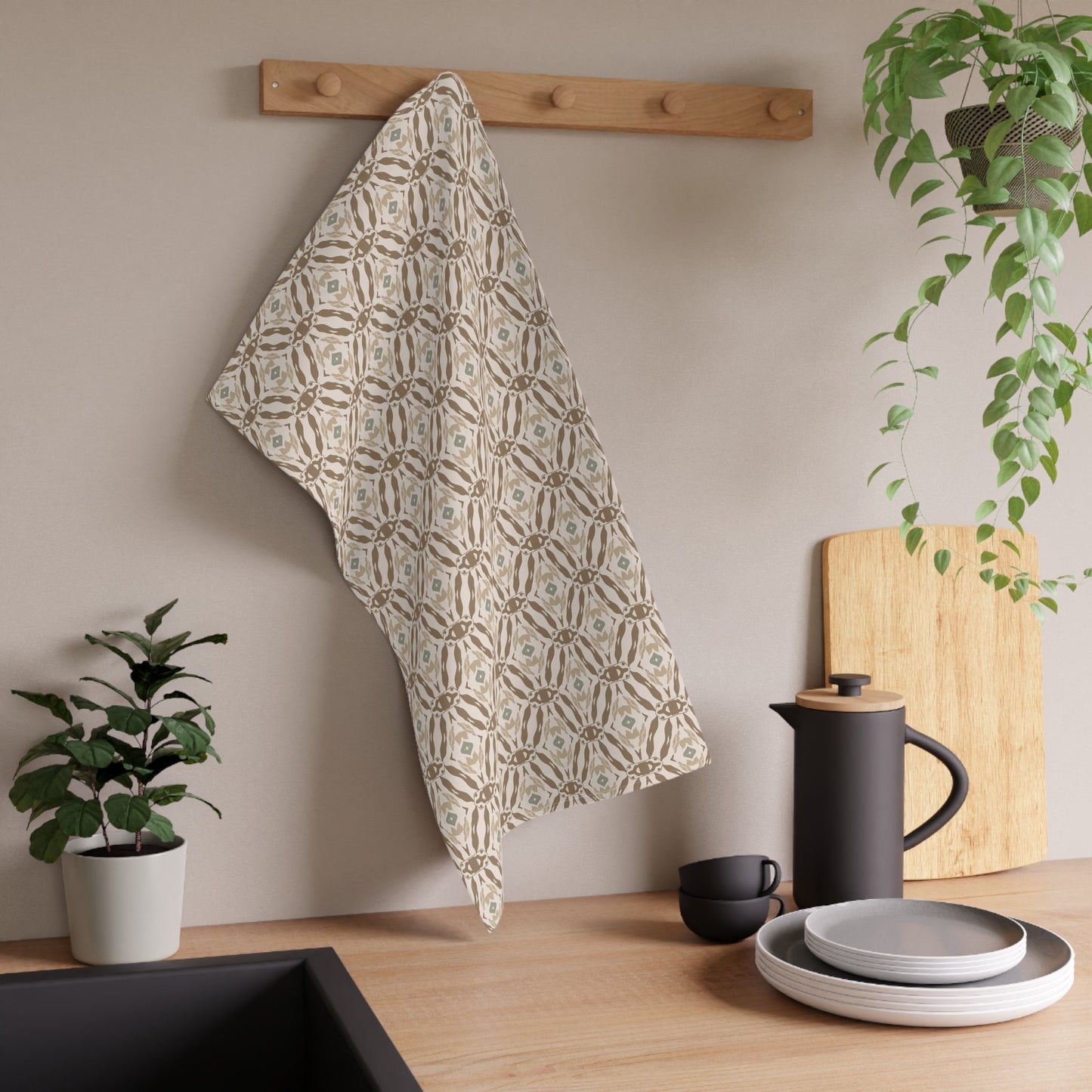 Meadow Crest Tea Towel with hand - drawn artwork - Flourish Moon Studio