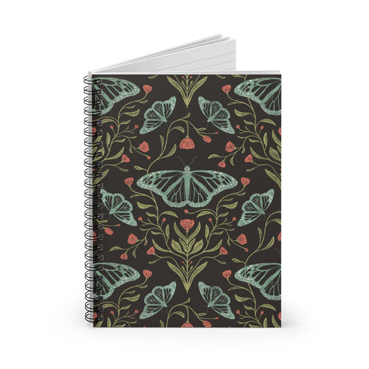 Meadowlace Butterflies Nightglow Spiral Notebook with hand - drawn artwork - Flourish Moon Studio
