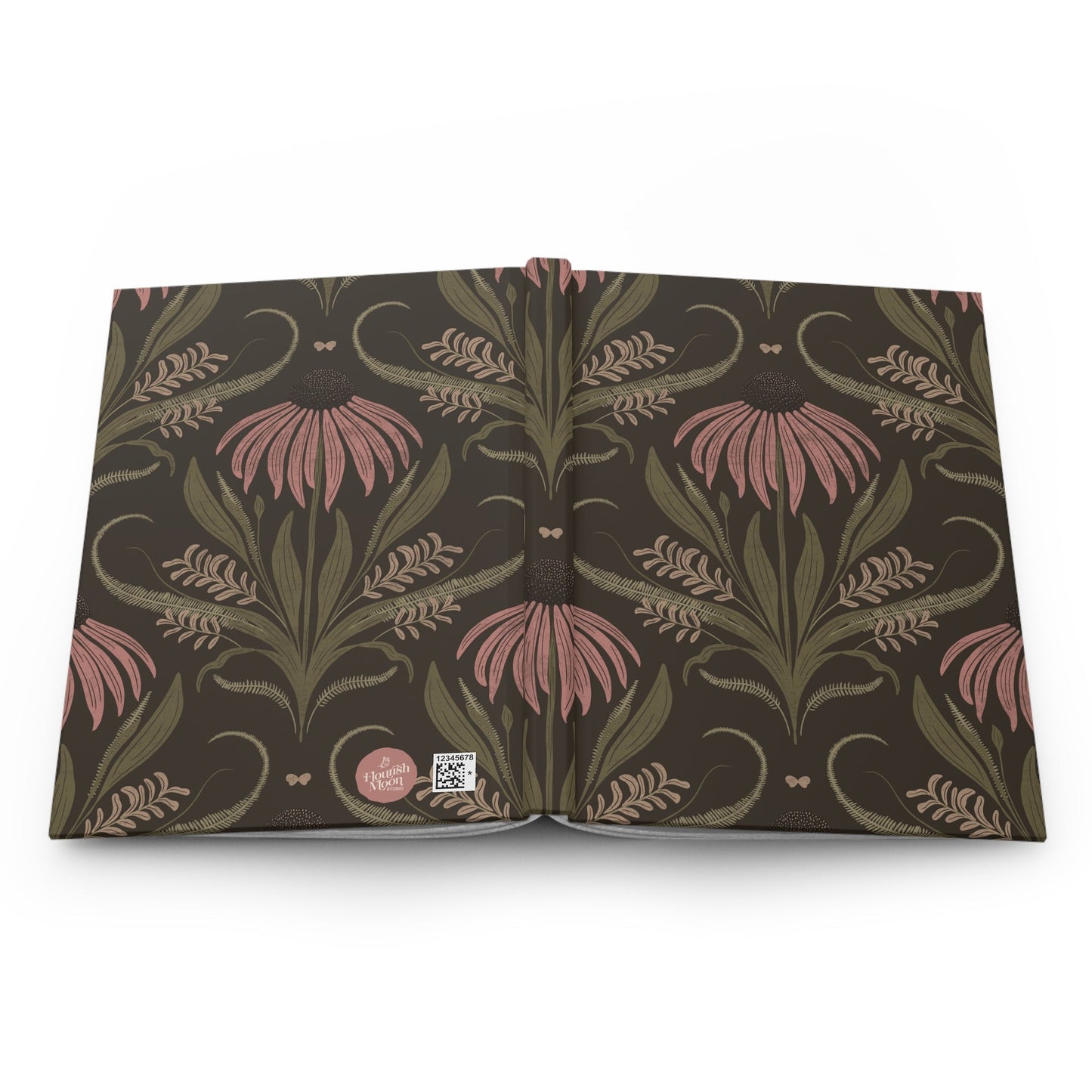 Mocha Blush Meadow Hardcover Journal with hand - drawn artwork - Flourish Moon Studio