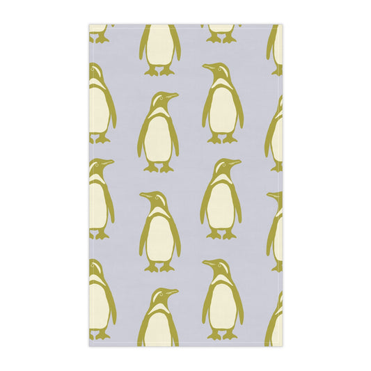 Penguin Olive - Gold Tea Towels with hand - drawn artwork - Flourish Moon Studio