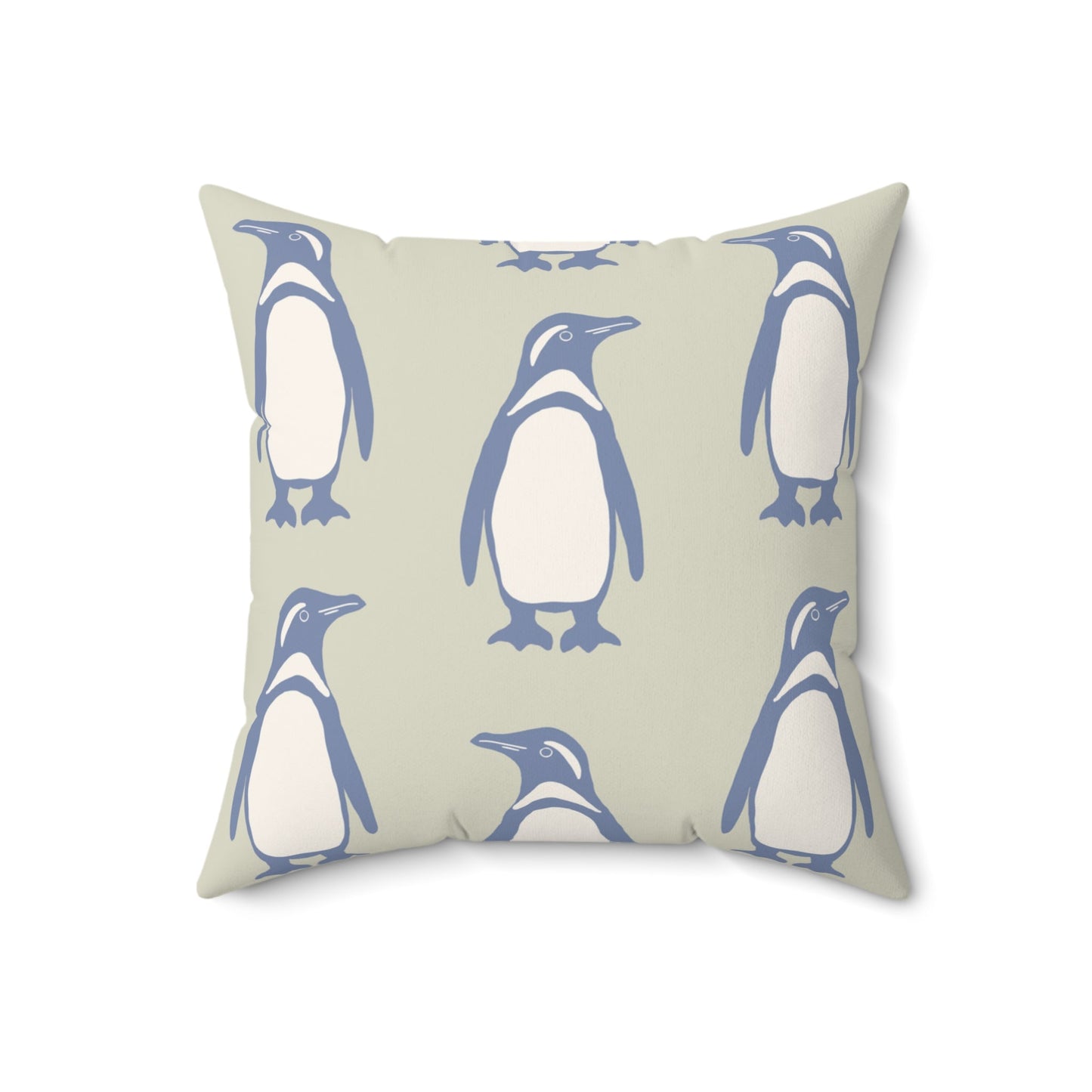 Penguin Periwinkle Faux Suede Pillow with hand - drawn artwork - Flourish Moon Studio