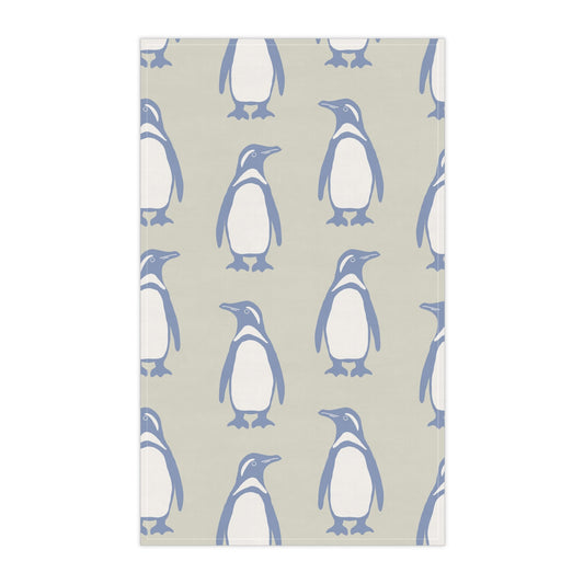 Penguin Periwinkle Tea Towels with hand - drawn artwork - Flourish Moon Studio