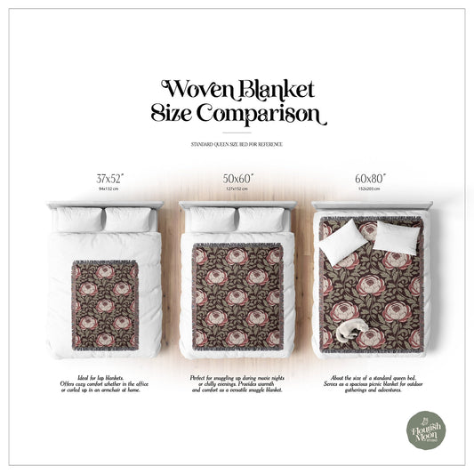 Peony Sway Woven Blanket with hand - drawn artwork - Flourish Moon Studio