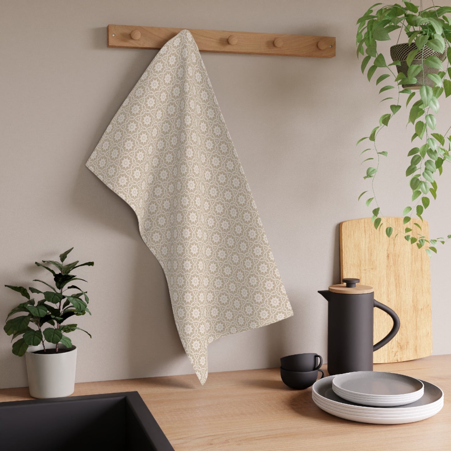 Petal Lace Tea Towel with hand - drawn artwork - Flourish Moon Studio