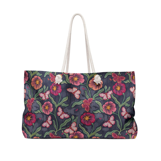 Petals & Process Butterfly Weekender Bag with hand drawn artwork - Flourish Moon Studio