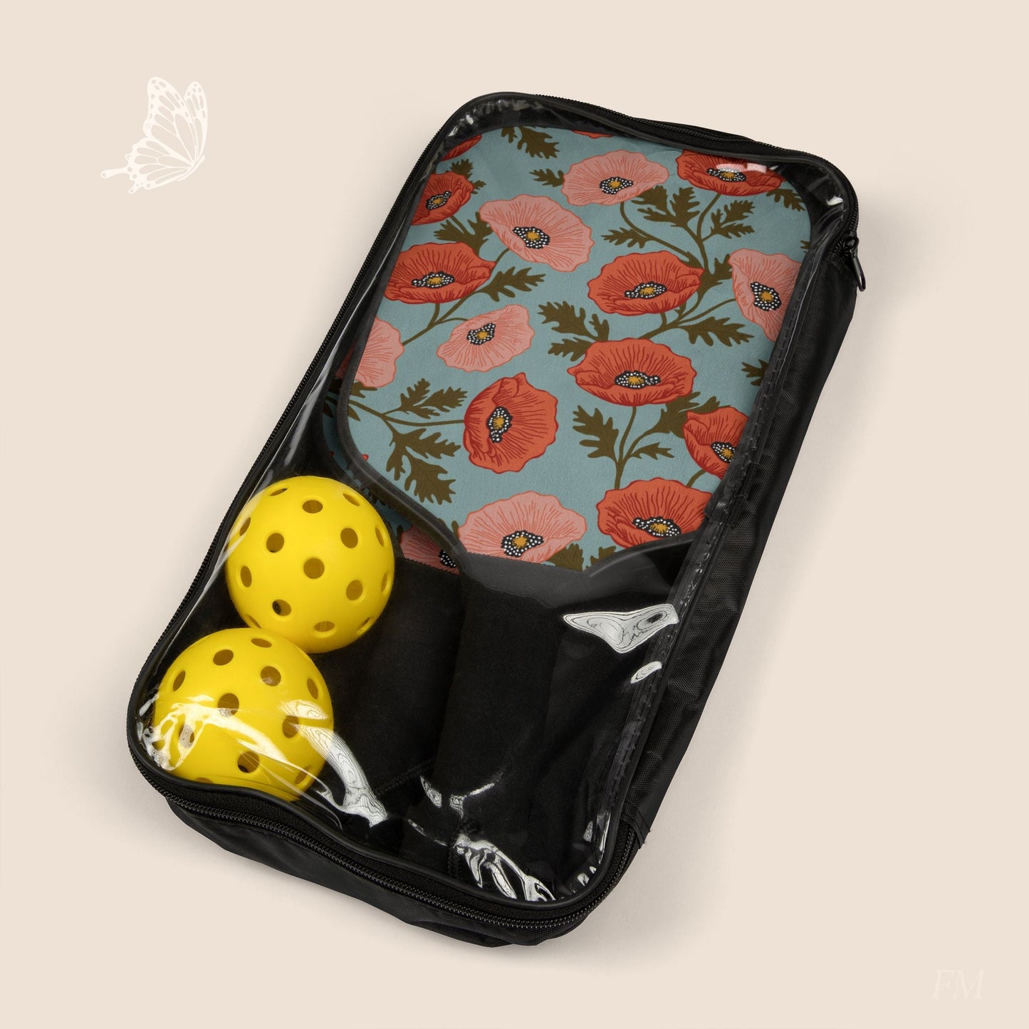 Poppy Waltz Pickleball Paddles Set with hand drawn artwork - Flourish Moon Studio
