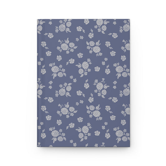 Prairie Bloom Pale Blue on Denim Hardcover Journal with hand drawn artwork - Flourish Moon Studio