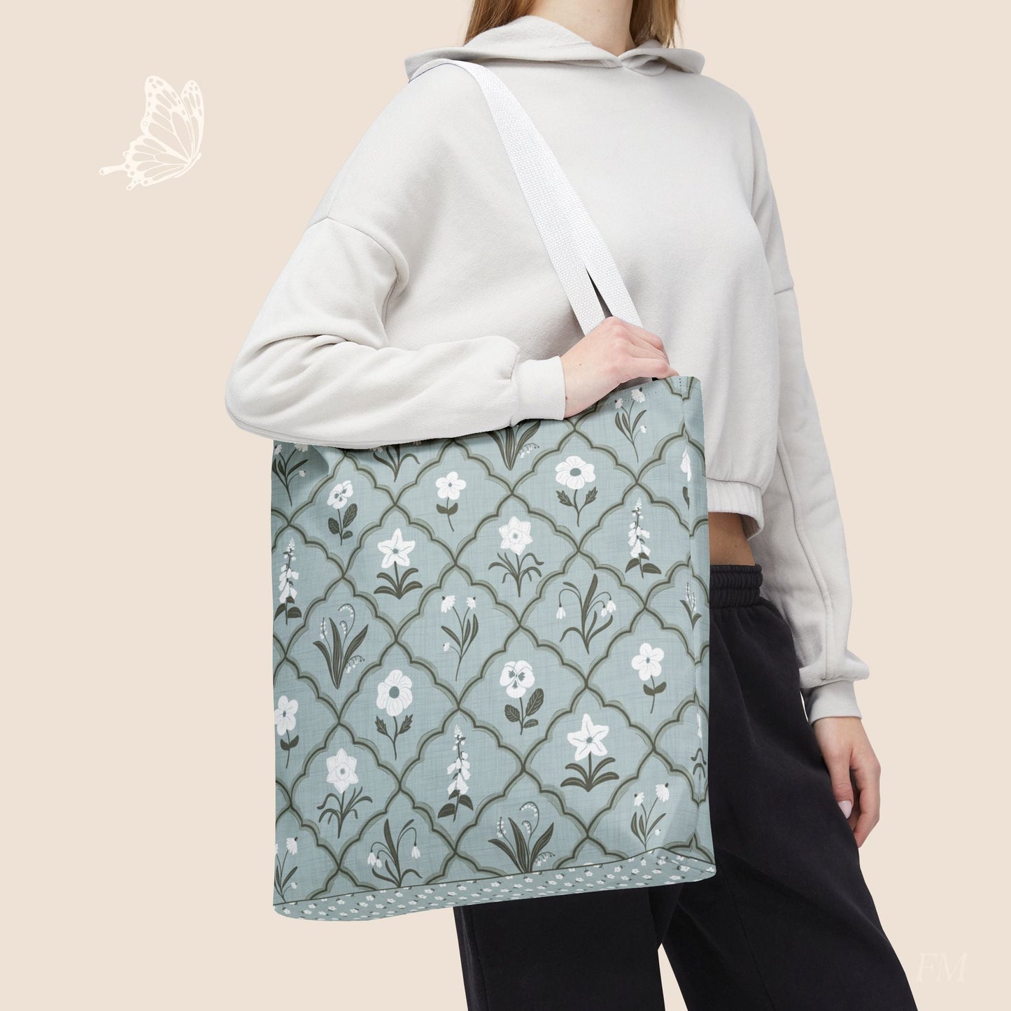 Trellis & Bloom Floral Day Tote Bag with hand drawn artwork - Flourish Moon Studio