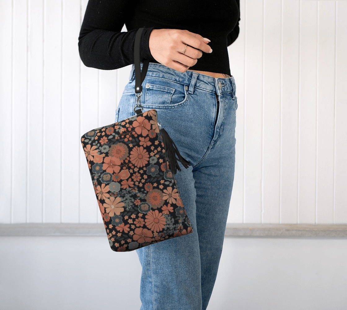 Twilight Posy Clutch/Make-up Bag with hand-drawn artwork - Flourish Moon Studio