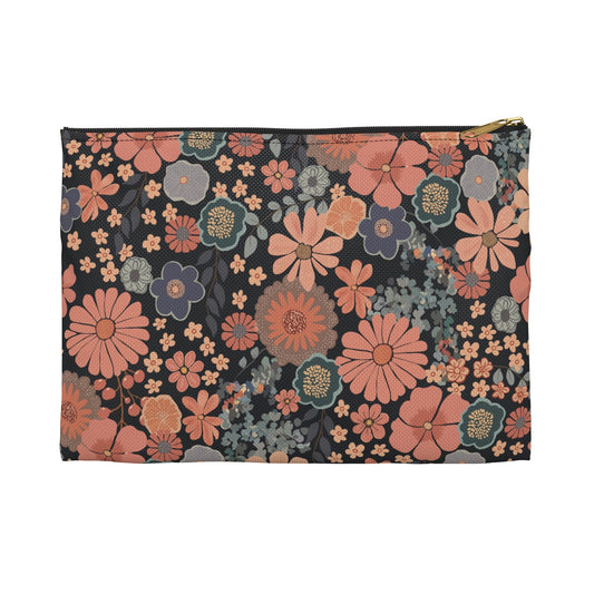 Twilight Posy Floral Accessory Pouch with hand - drawn artwork - Flourish Moon Studio