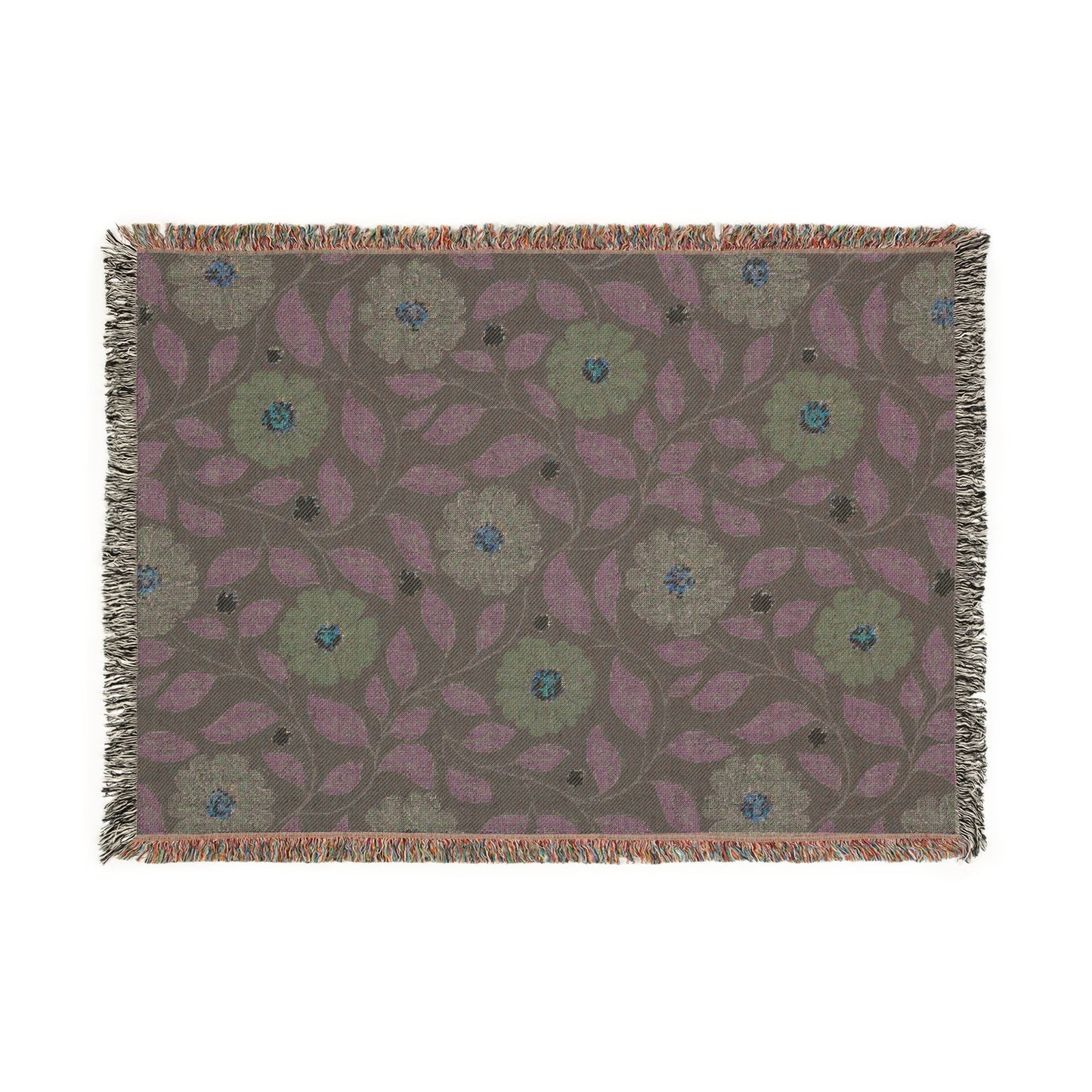 Whisper Song Floral Woven Blanket with hand - drawn artwork - Flourish Moon Studio