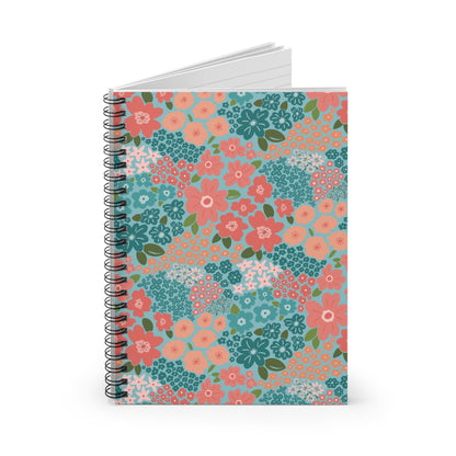 Garden Whimsy Floral in Teal & Coral Spiral Notebook