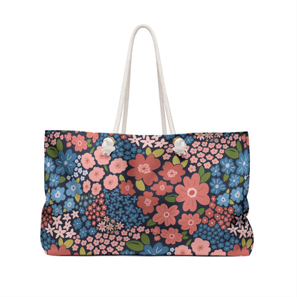 Garden Whimsy Floral in Peach & Blue Weekender Bag
