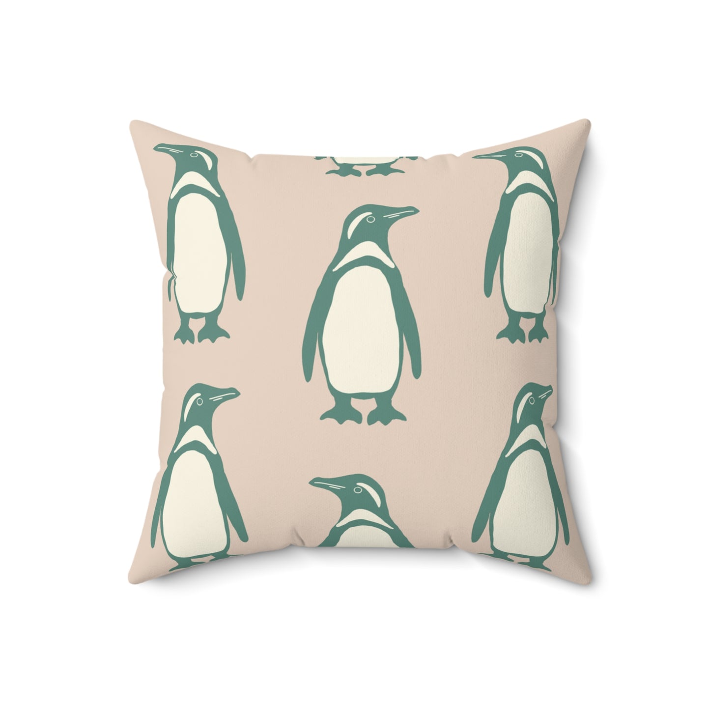 Penguin Teal & Peach Faux Suede Square Pillow