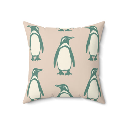 Penguin Teal & Peach Faux Suede Square Pillow