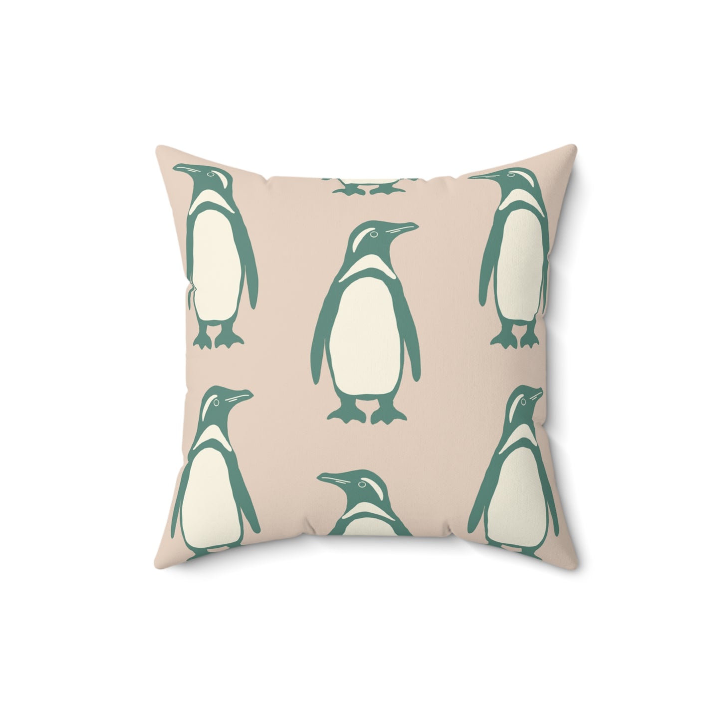 Penguin Teal & Peach Faux Suede Square Pillow
