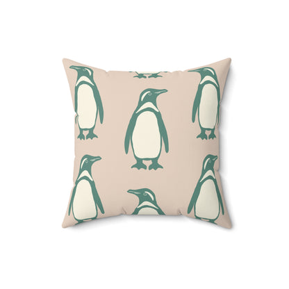 Penguin Teal & Peach Faux Suede Square Pillow