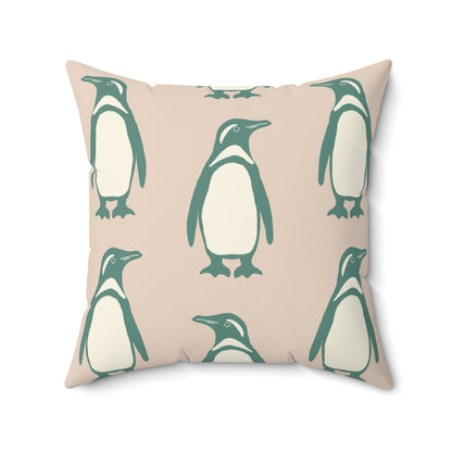Penguin Teal & Peach Faux Suede Square Pillow