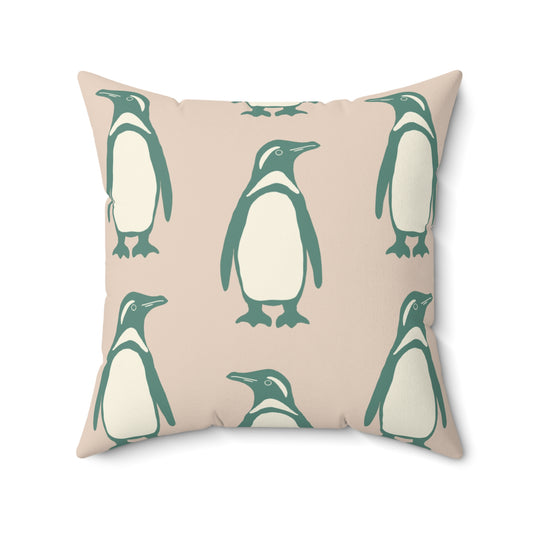 Penguin Teal & Peach Faux Suede Square Pillow