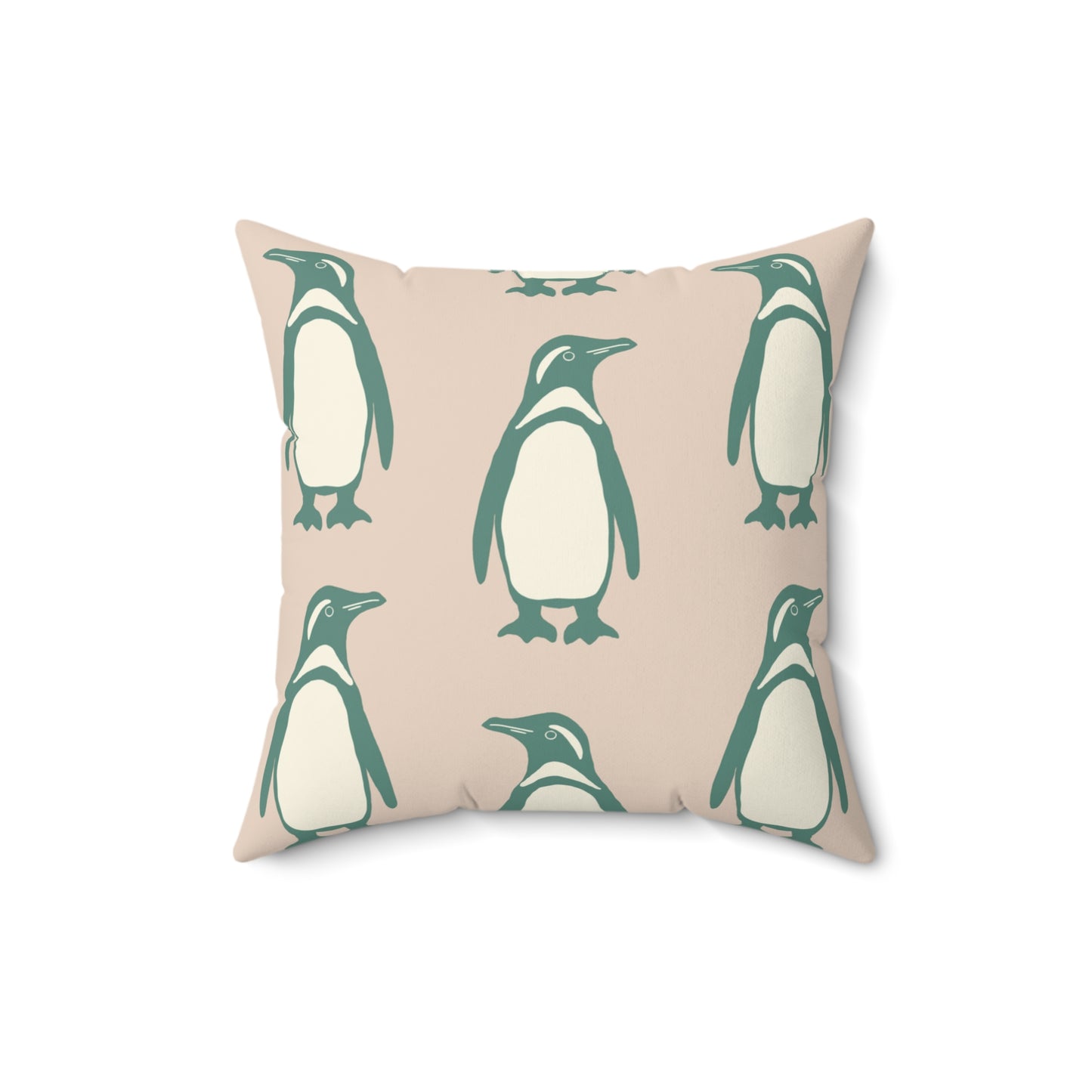 Penguin Teal & Peach Faux Suede Square Pillow