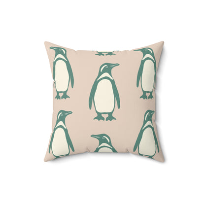 Penguin Teal & Peach Faux Suede Square Pillow