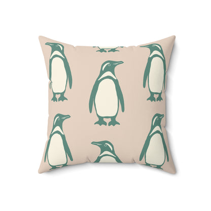 Penguin Teal & Peach Faux Suede Square Pillow