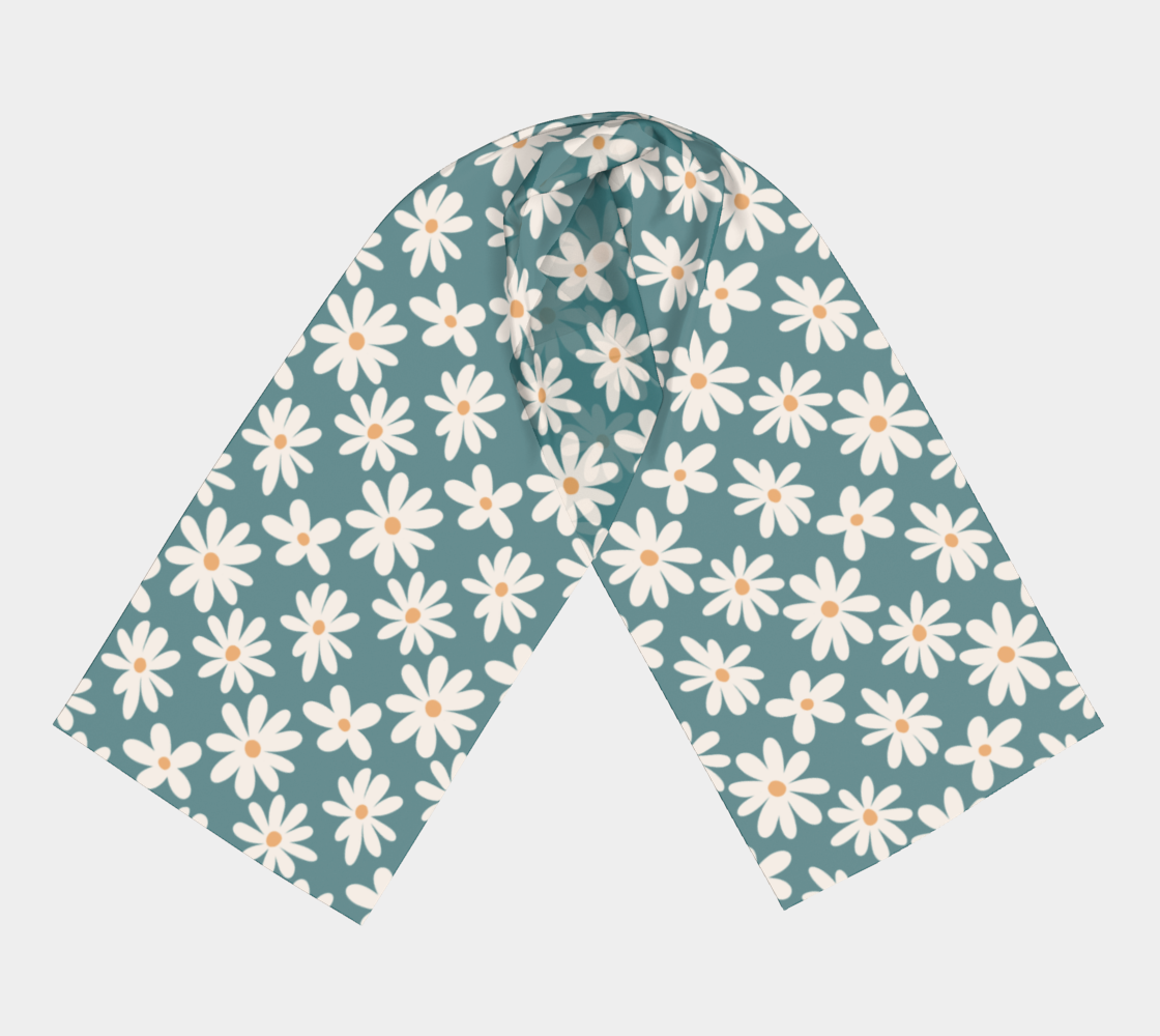 Teal Scarf with cream floral pattern.