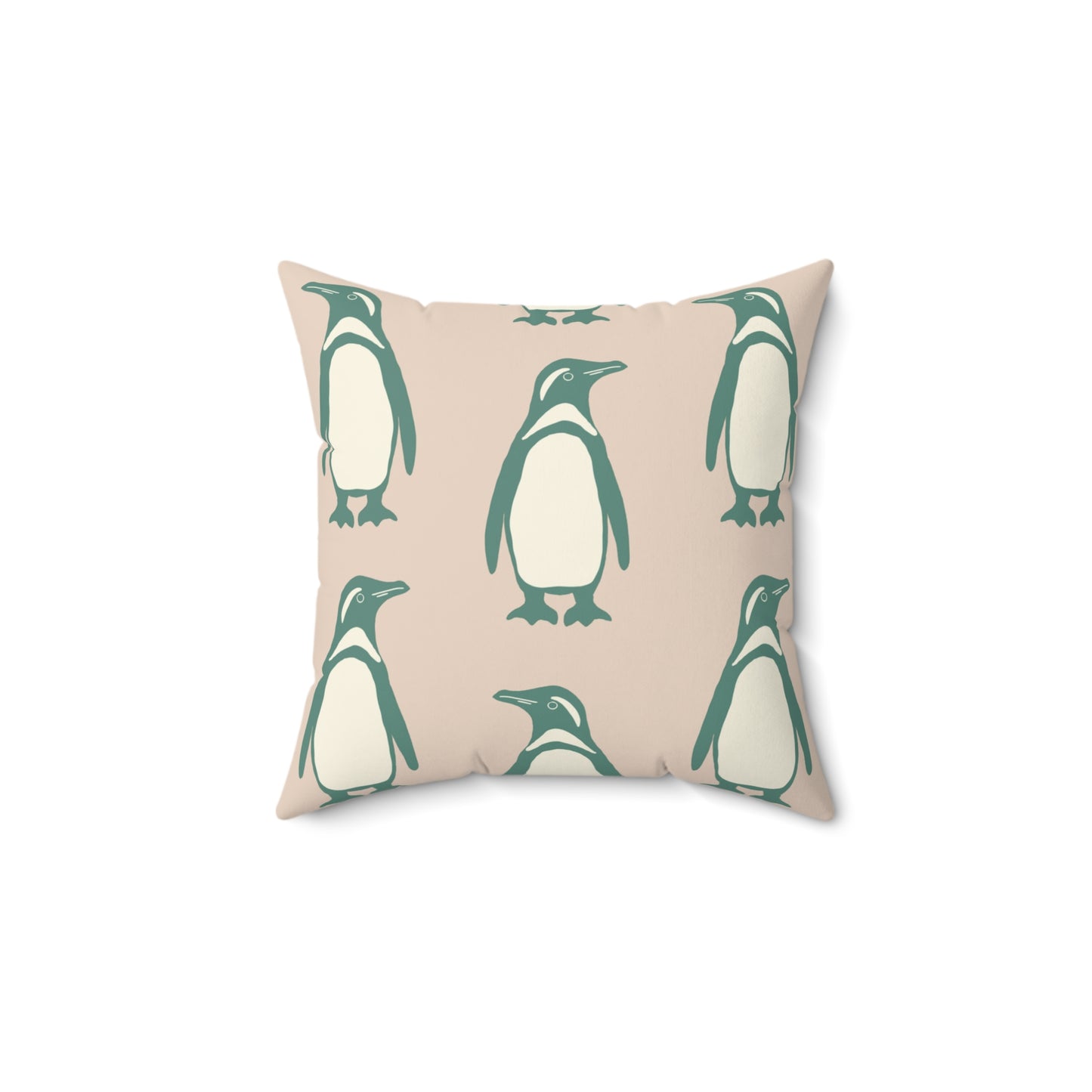 Penguin Teal & Peach Faux Suede Square Pillow