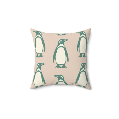 Penguin Teal & Peach Faux Suede Square Pillow