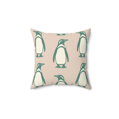 Penguin Teal & Peach Faux Suede Square Pillow